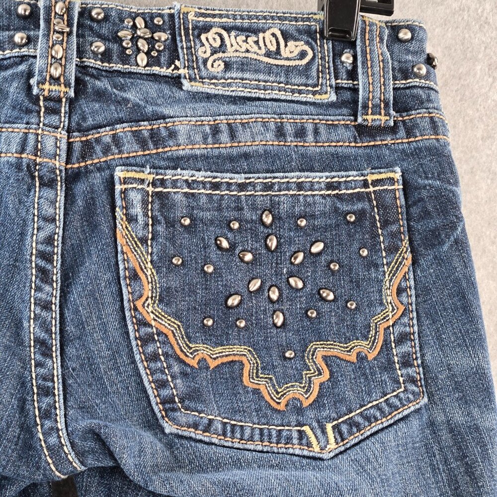 Miss Me Jeans Womens Size 28x31 Boot Cut Embellished Rhinestone Whiskered Pants
